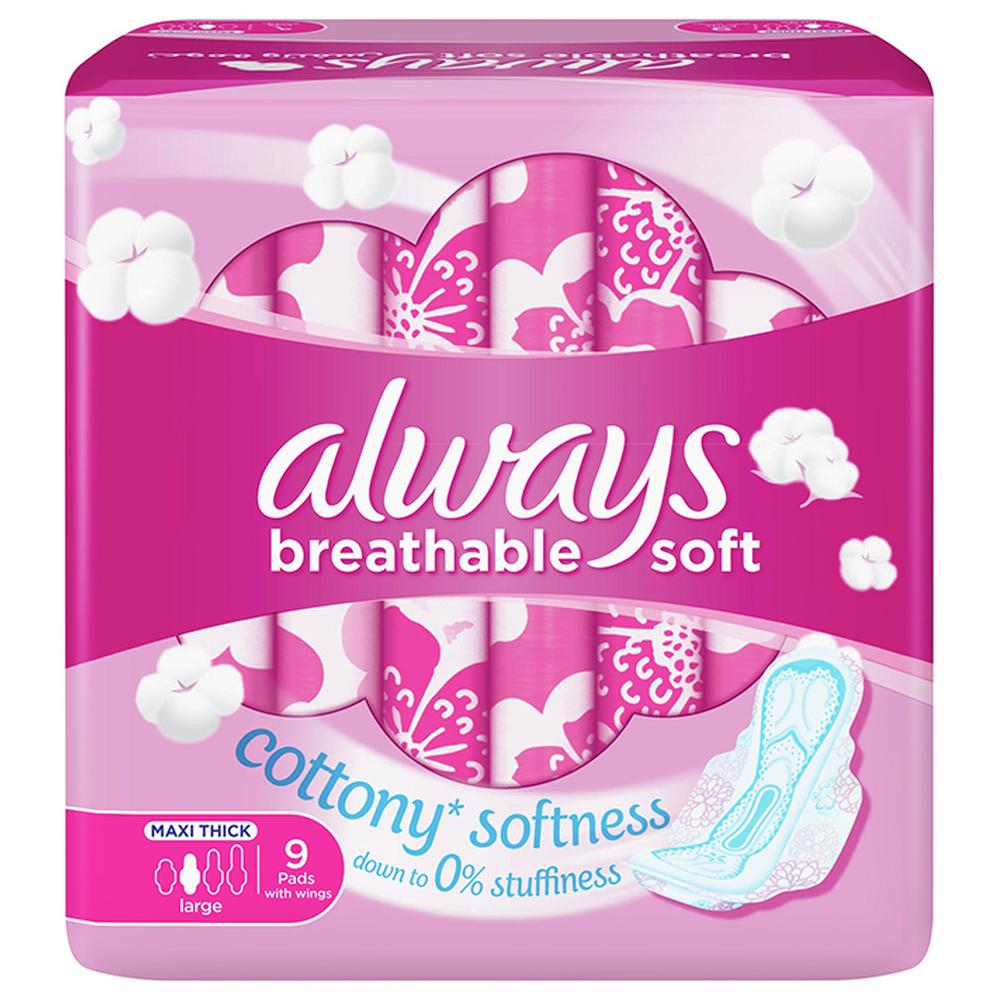 [649289] Serviettes Hygiéniques Breathable Soft Maxi Thick Large Always 9 unités