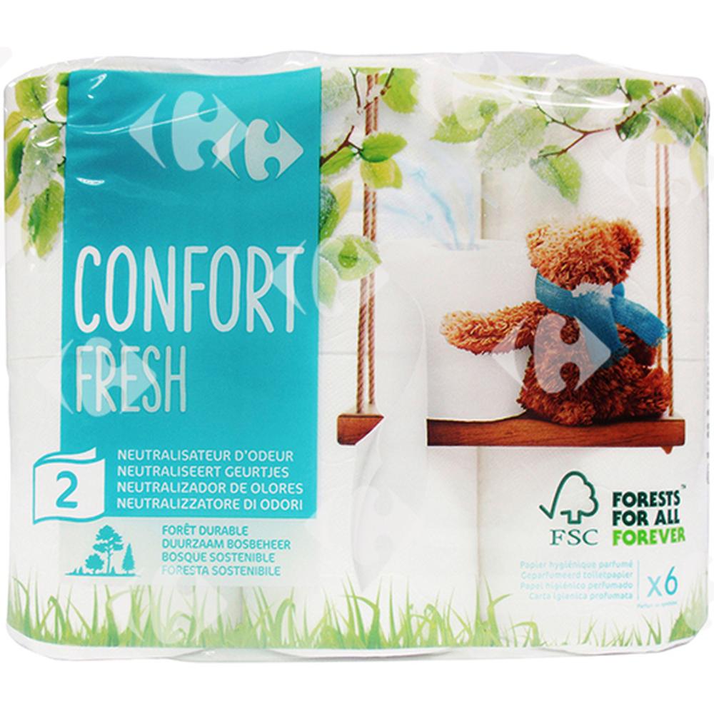 [530753] Papier Hygiénique 2 plisConfort Fresh Carrefour 6 unités