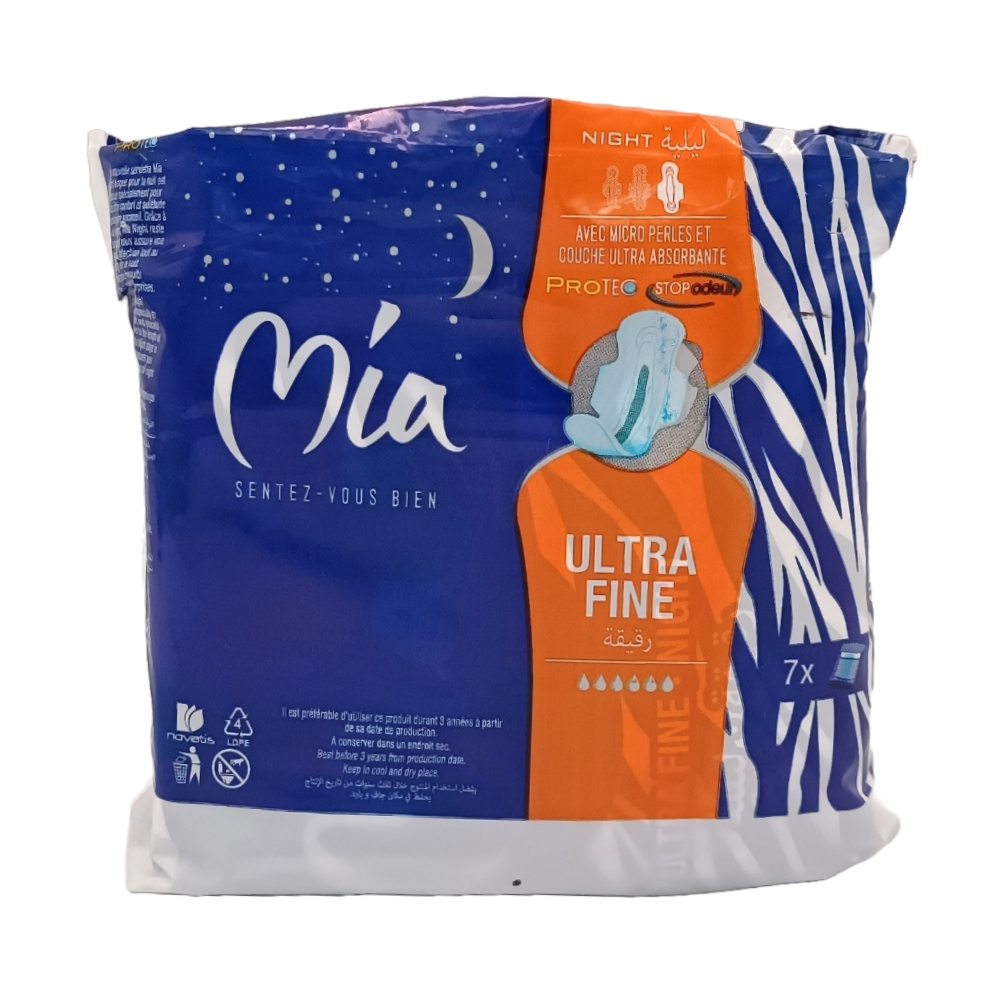 Serviettes Hygiéniques Ultra Fines Nuit Mia 7 unités