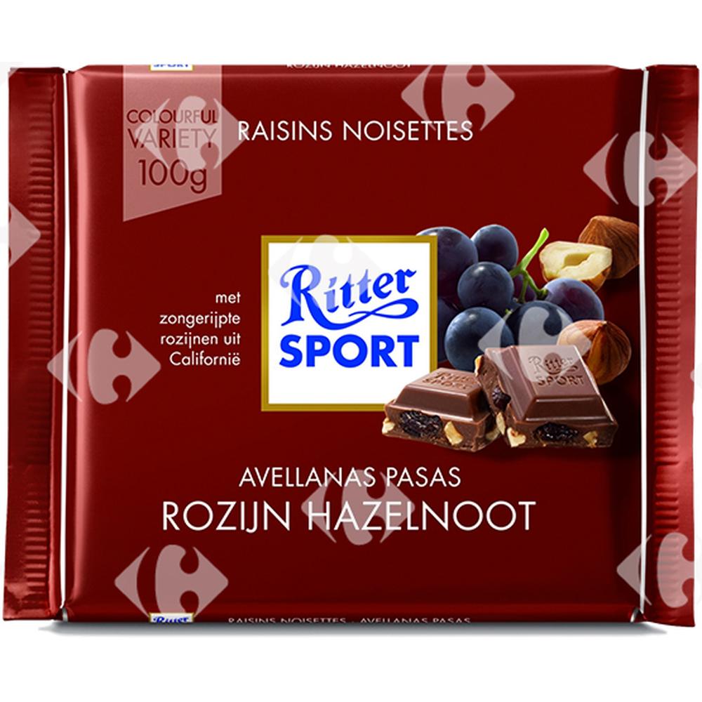 [5407] Tablette de Chocolat aux Raisins et Noisettes Ritter Sport 100g