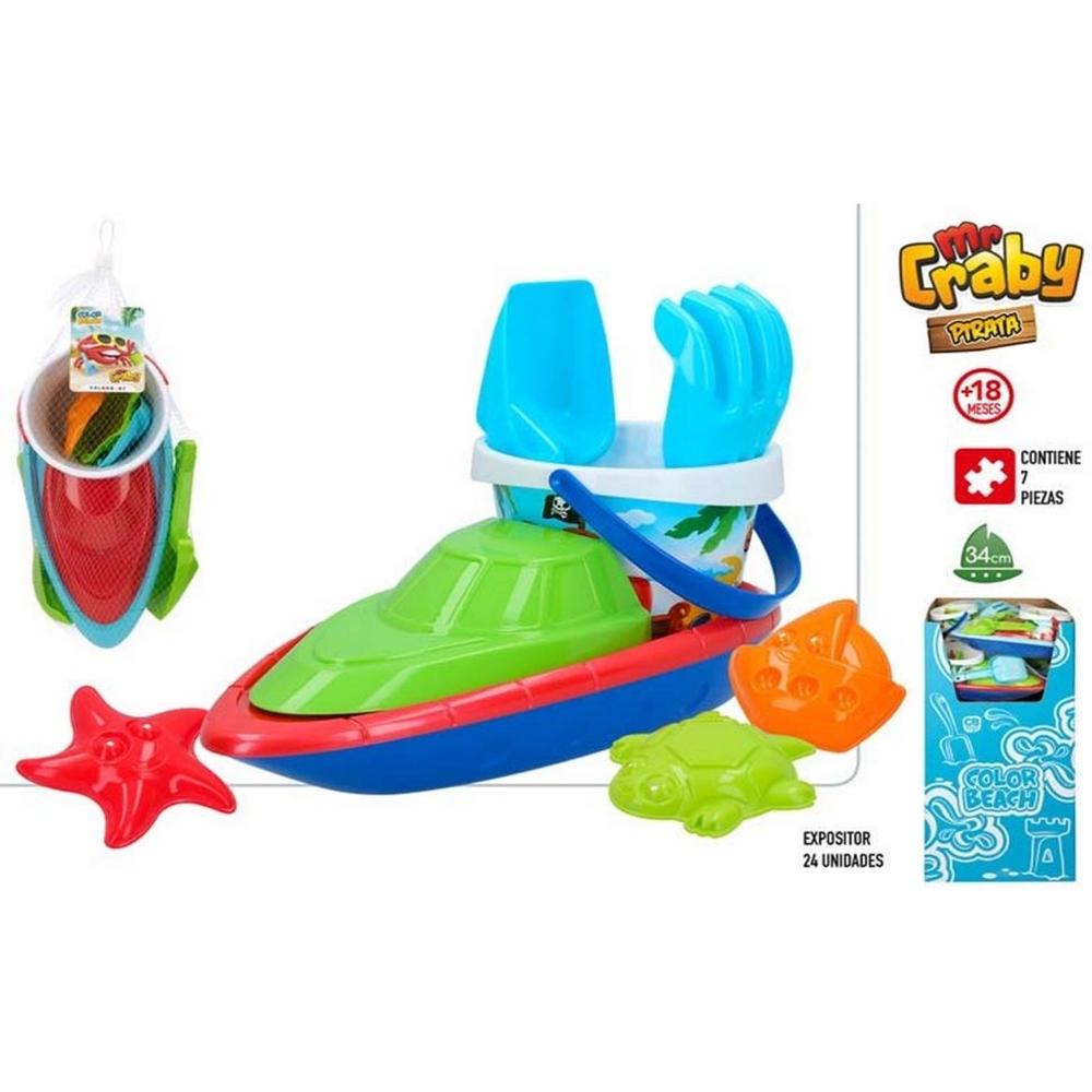 Set de Plage Mr Craby Bateau 34cm avec Accessoires 7 pièces