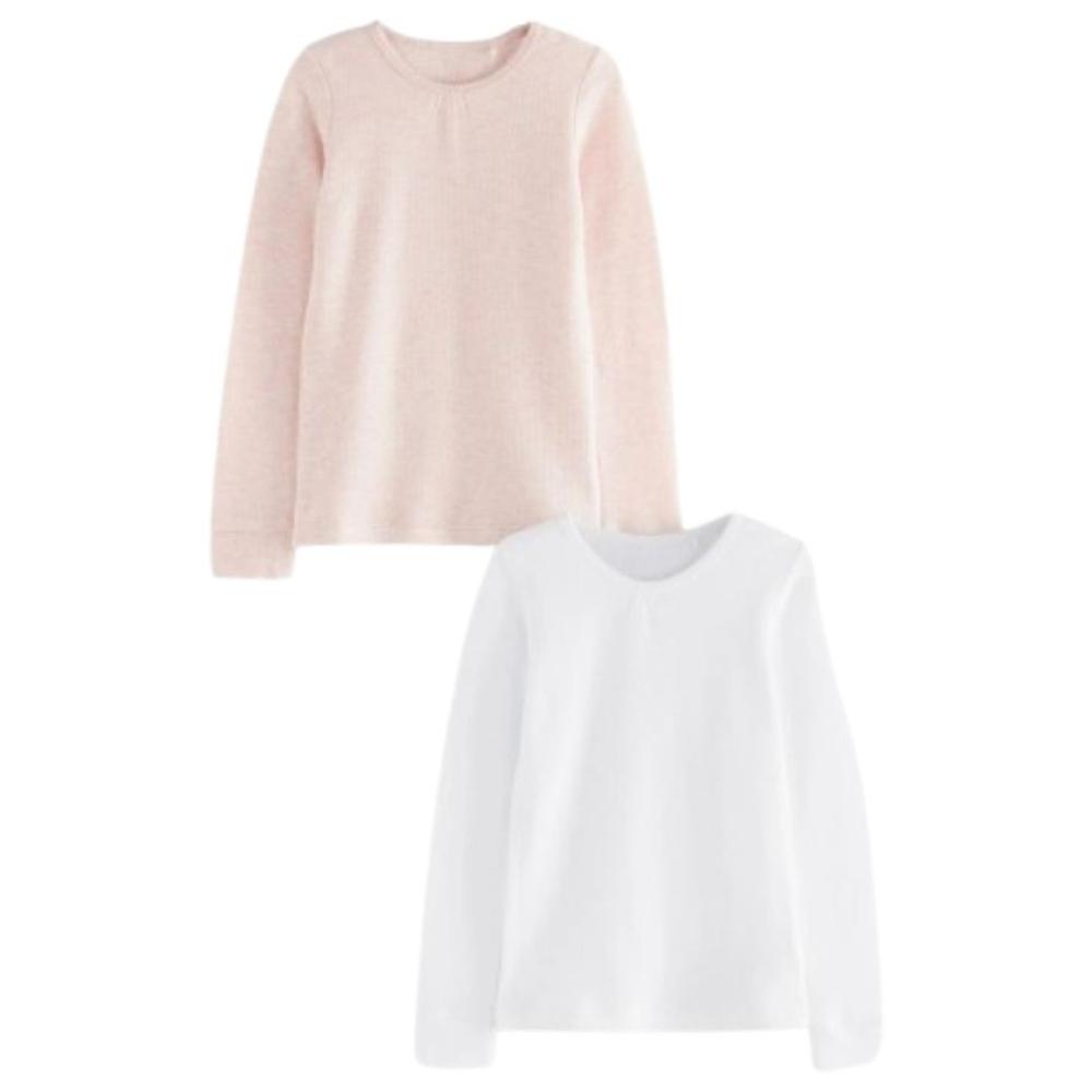 T-shirt Fille Rose/Blanc Manches Longues 100% Coton Tex