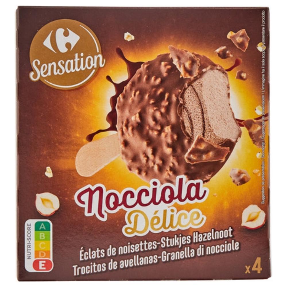 [714710] Bâtonnets Glace Chocolat Noisettes Carrefour Sensation 4 unités 204g