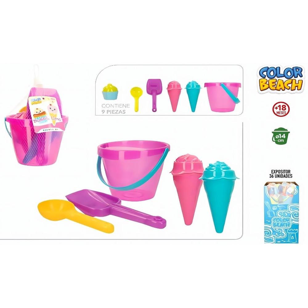 [715681] Set Seau de Plage avec Accessoires Sweet Time 9 Pièces