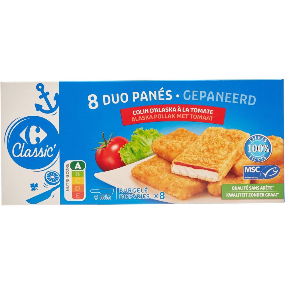 [709888] Poisson Pané Colin d'Alaska à la Tomate Carrefour Classic 8x75g.