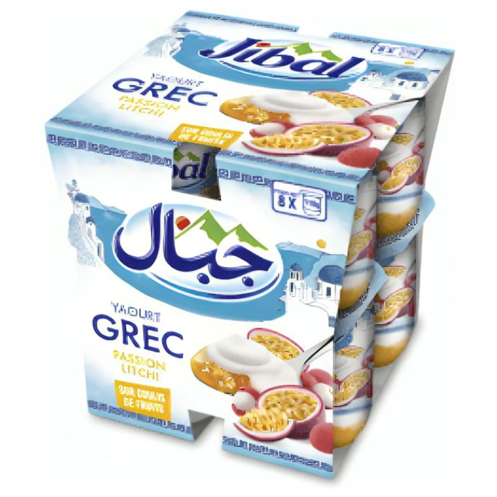 Pack Yaourt Grec Coulis Passion Litchi Jibal 8 unités de 110g.