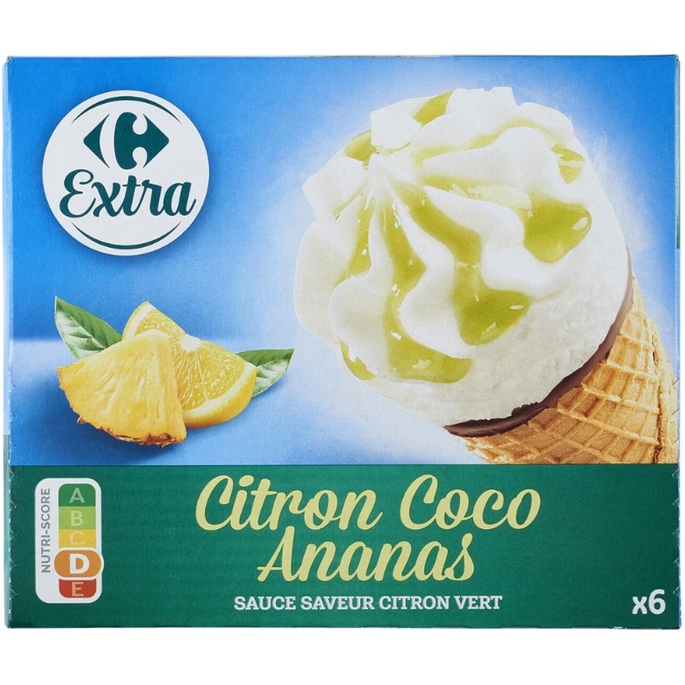 [534753] Cornet Coco/Citron/Ananas Carrefour 6 unités 120ml.