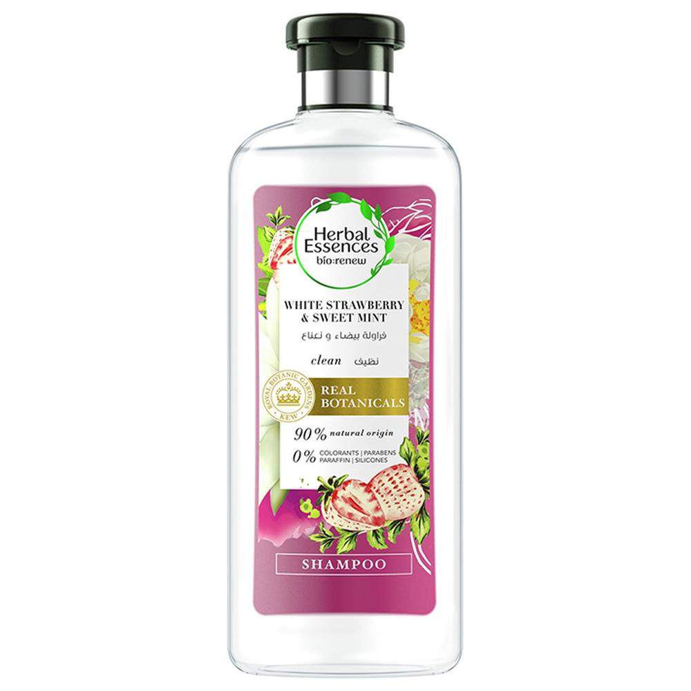 Shampooing nettoyant Renew Fraise Blanche et Menthe Douce Herbal Essences bio 400ml.