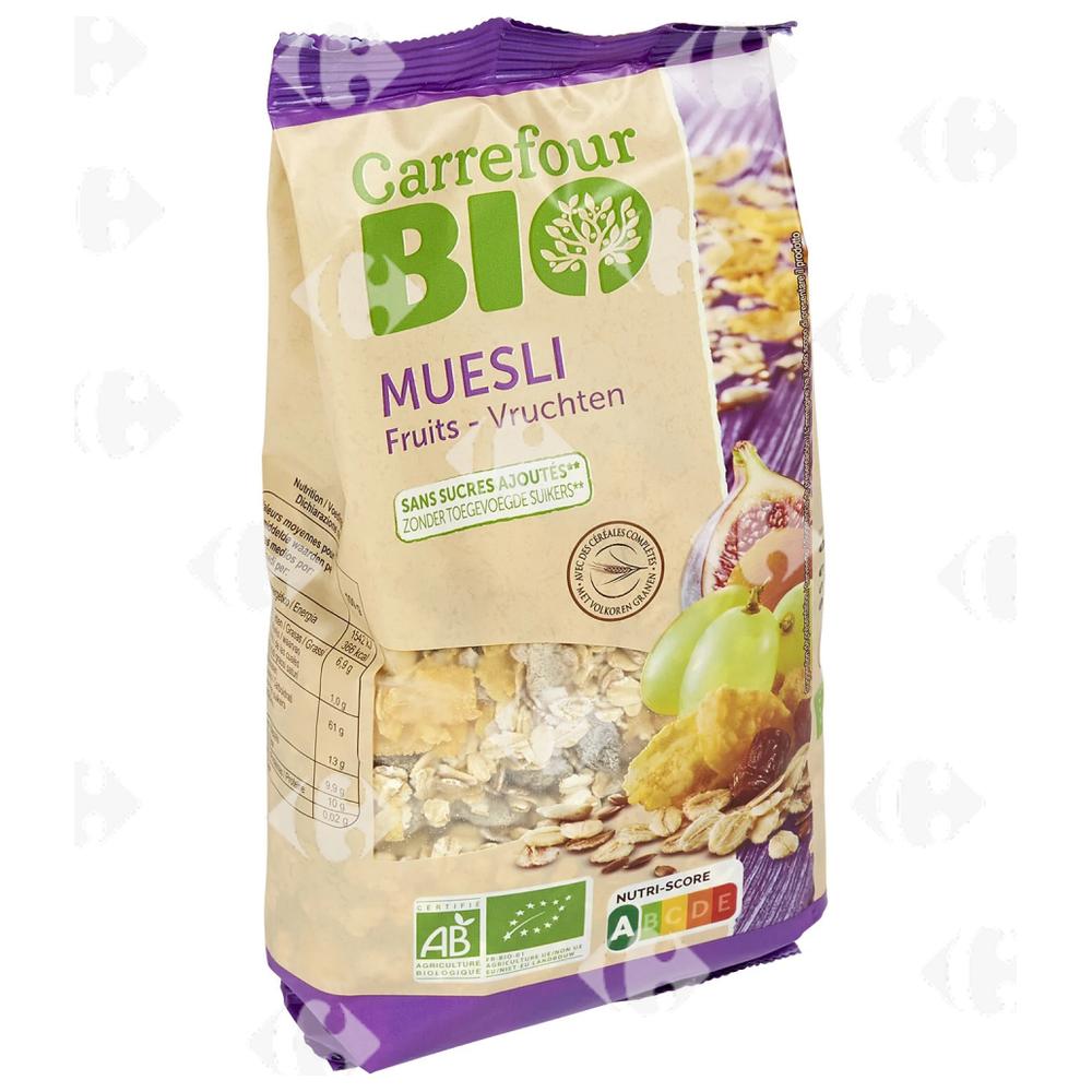 [684084] Muesli Fruits Mélange de Flocons de Céréales et de Fruits Secs Bio Carrefour Bio 375g