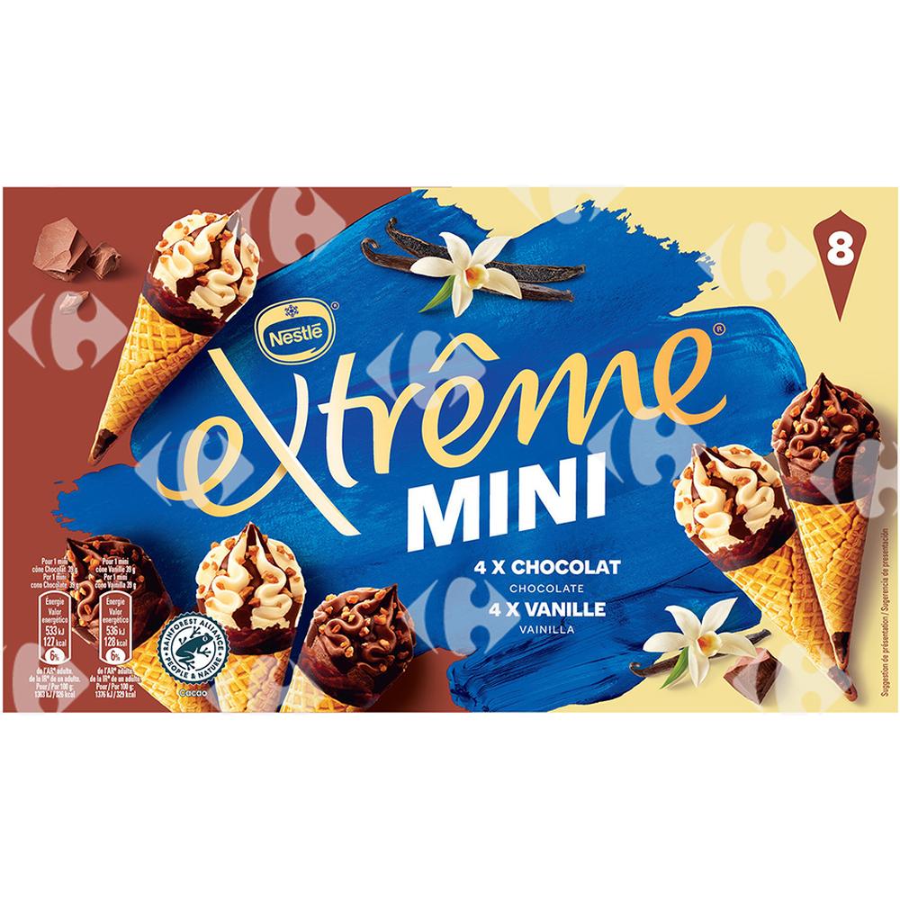 Mini Cônes Vanille Chocolat Extrême 8x312g.