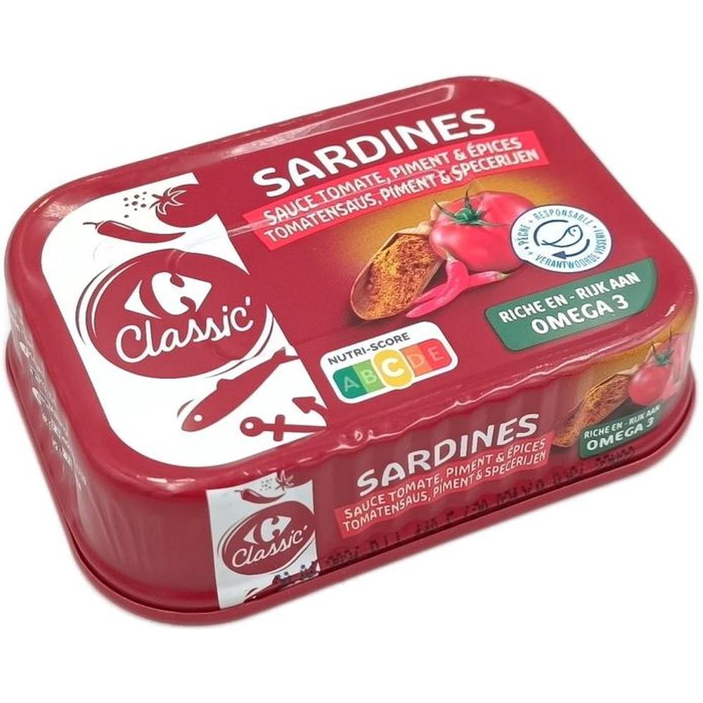 [704892] Sardine Sauce Tomate Piment Épices Carrefour 135g