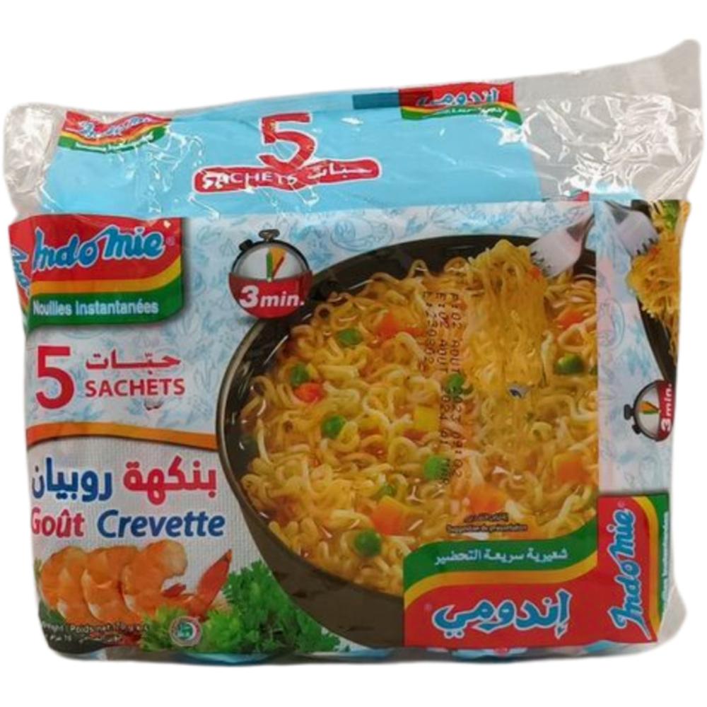 [605181] Lot de Nouilles Instantanées Goût Crevettes Indomie 5 unités de 85g.