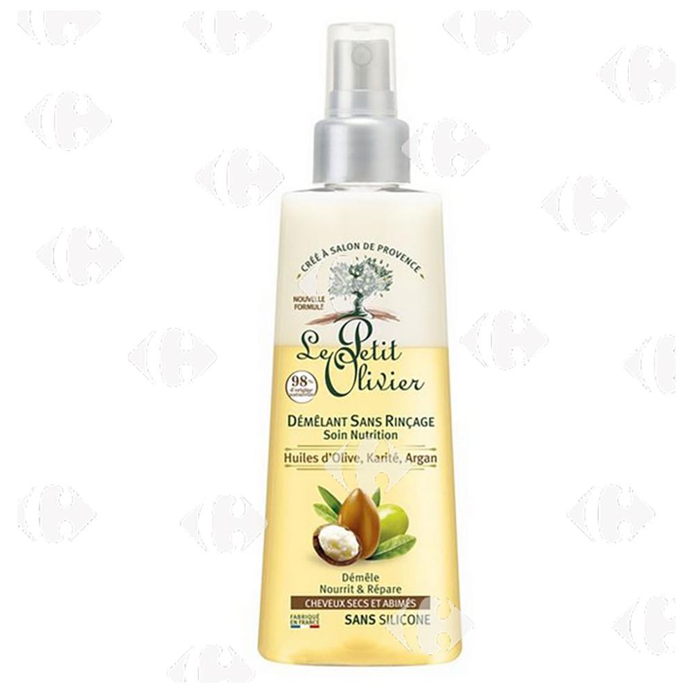 Crème de Soin Sans Rinçage Soin aux Huiles d'Olive, Karité & Argan Nutrition Cheveux Secs et Abîmés Le Petit Olivier 200ml.