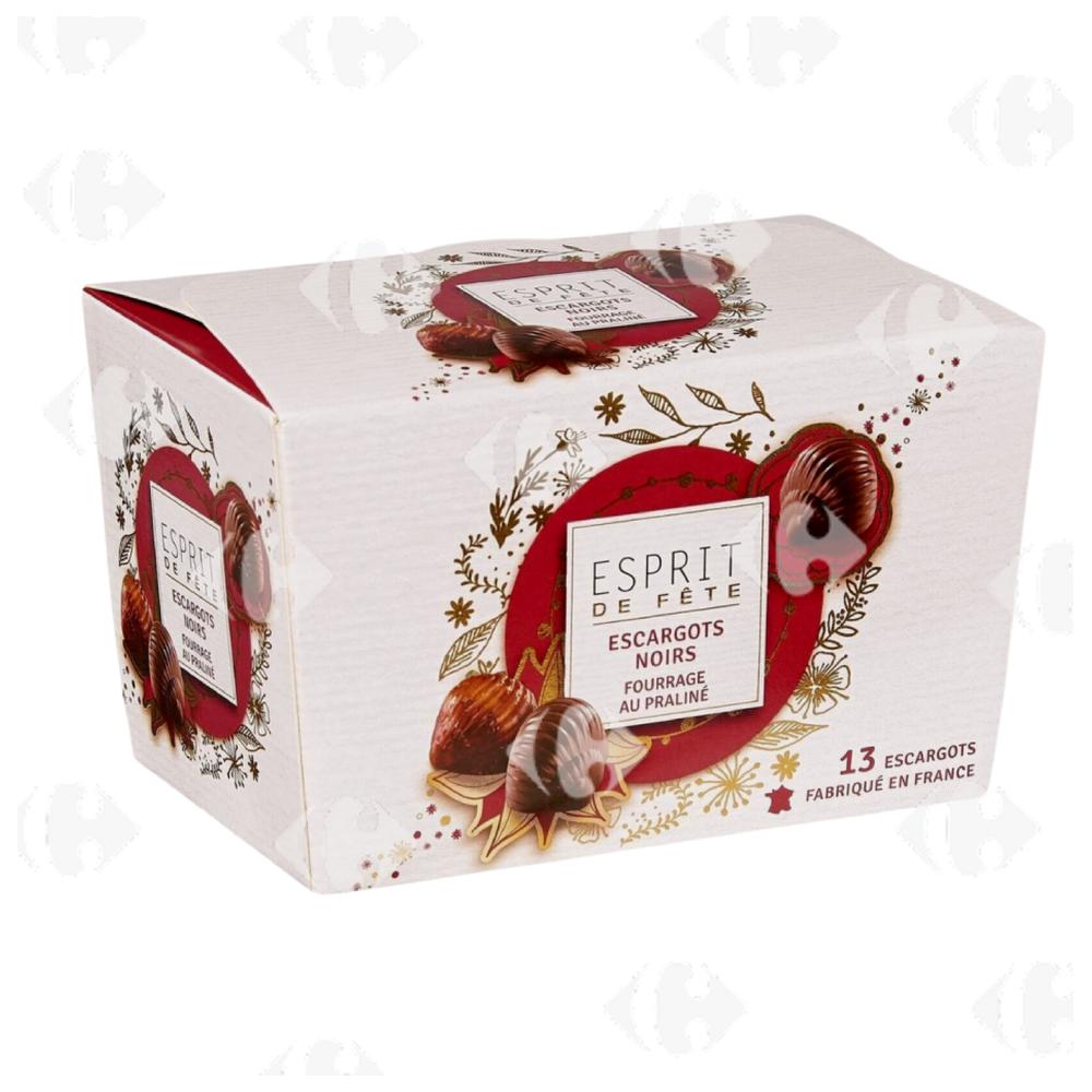 [190366] Chocolat Escargots Noirs Fourrage Praliné Esprit de Fête 16x195g.