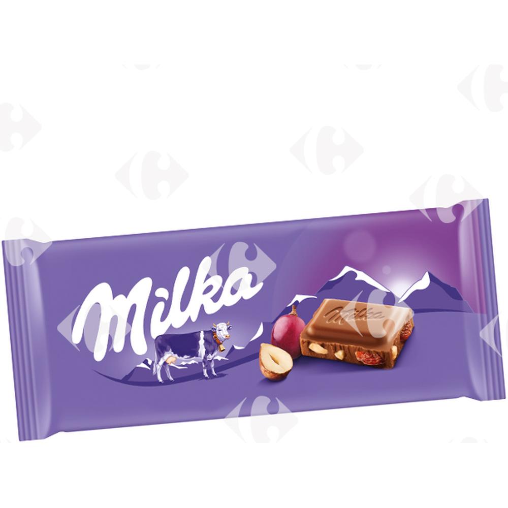 [624066] Tablette de Chocolat au Lait aux Raisins Milka 100g.
