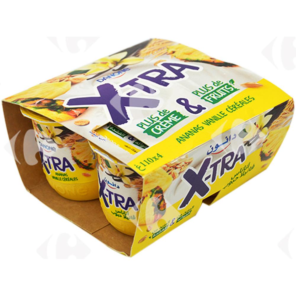 [663014] Pack Yaourt à La Cuillère Brassé Ananas Vanille Céréale Xtra Danone 110g 4 unités
