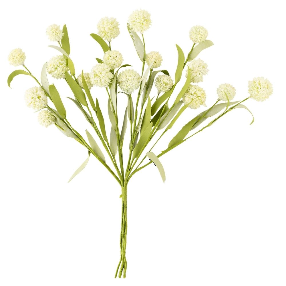 [730713] Tige Artificielle Fleurs Boule Blanche Kasa 40cm