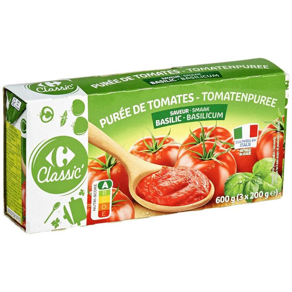 [656449] Purée de Tomates Saveur Basilic Carrefour 3 unités de 200g.