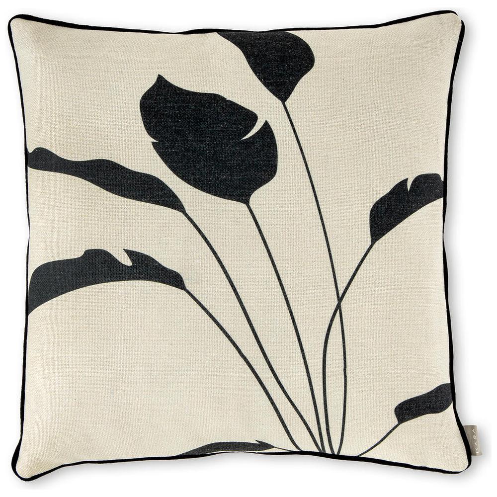 [710662] Coussin Blanc avec Fleurs Noires 45x45cm