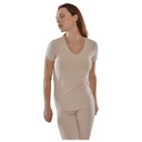 T-shirt Femme à Manches Courtes Col V Beige en Coton - Taille XL