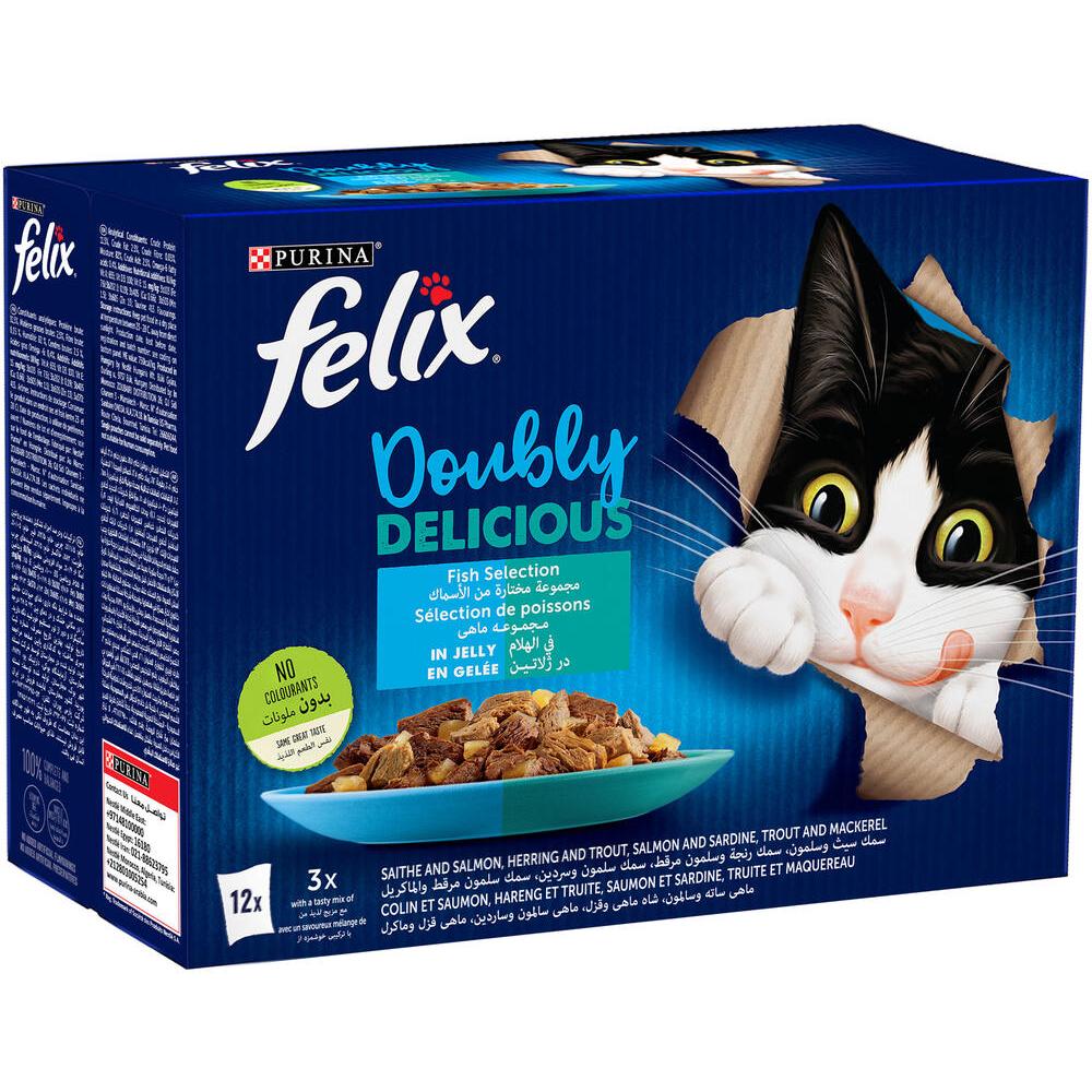 [681080] Pochons Chat Doubly Delicious Poisson Felix 85g 12 unités