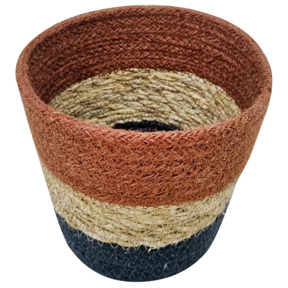 [721905] Panier à Bandes Bleu/Rouge/Écru Moyenne Jute Kasa