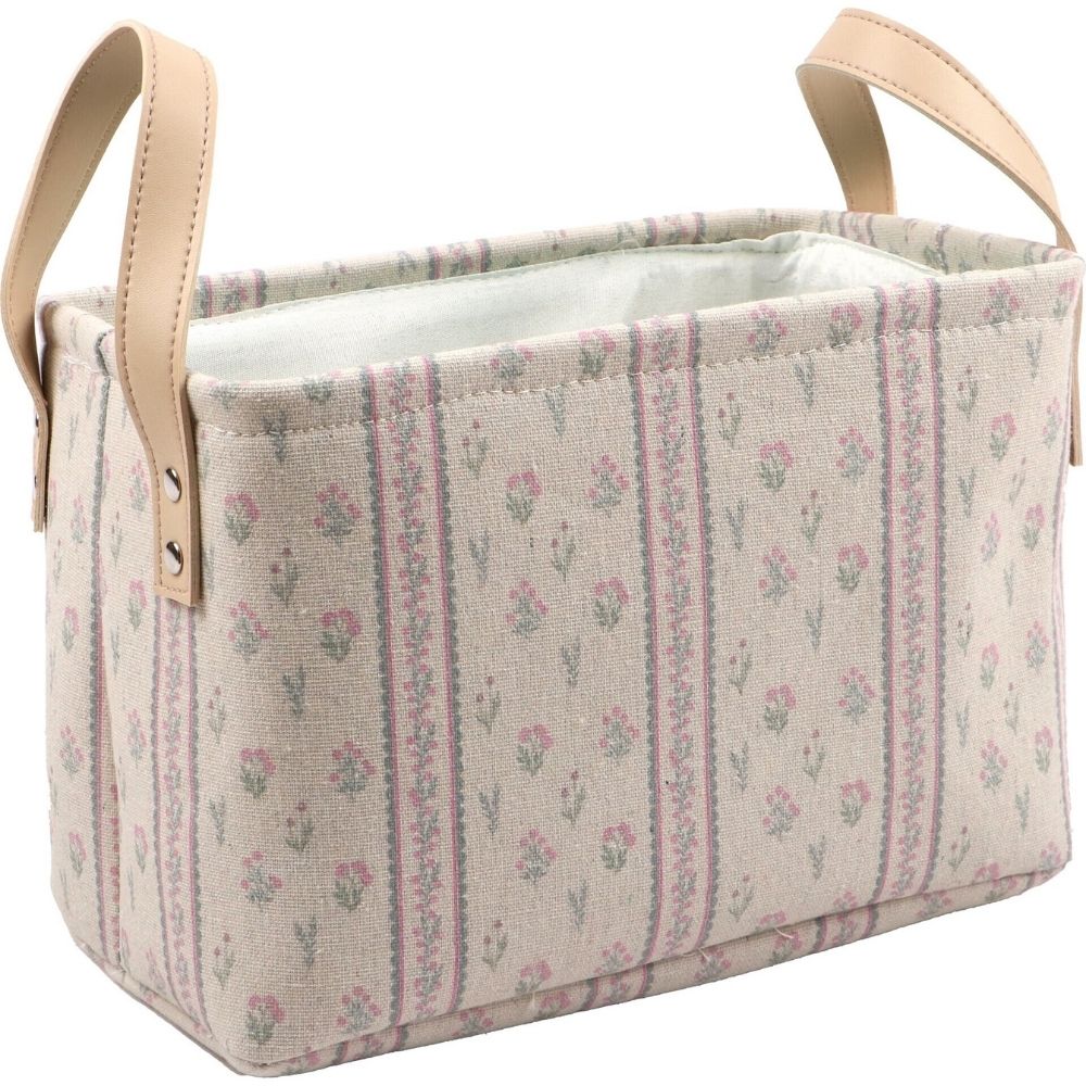 Panier Rectangulaire Tissu Fleurs Brut Kasa 27x18cm