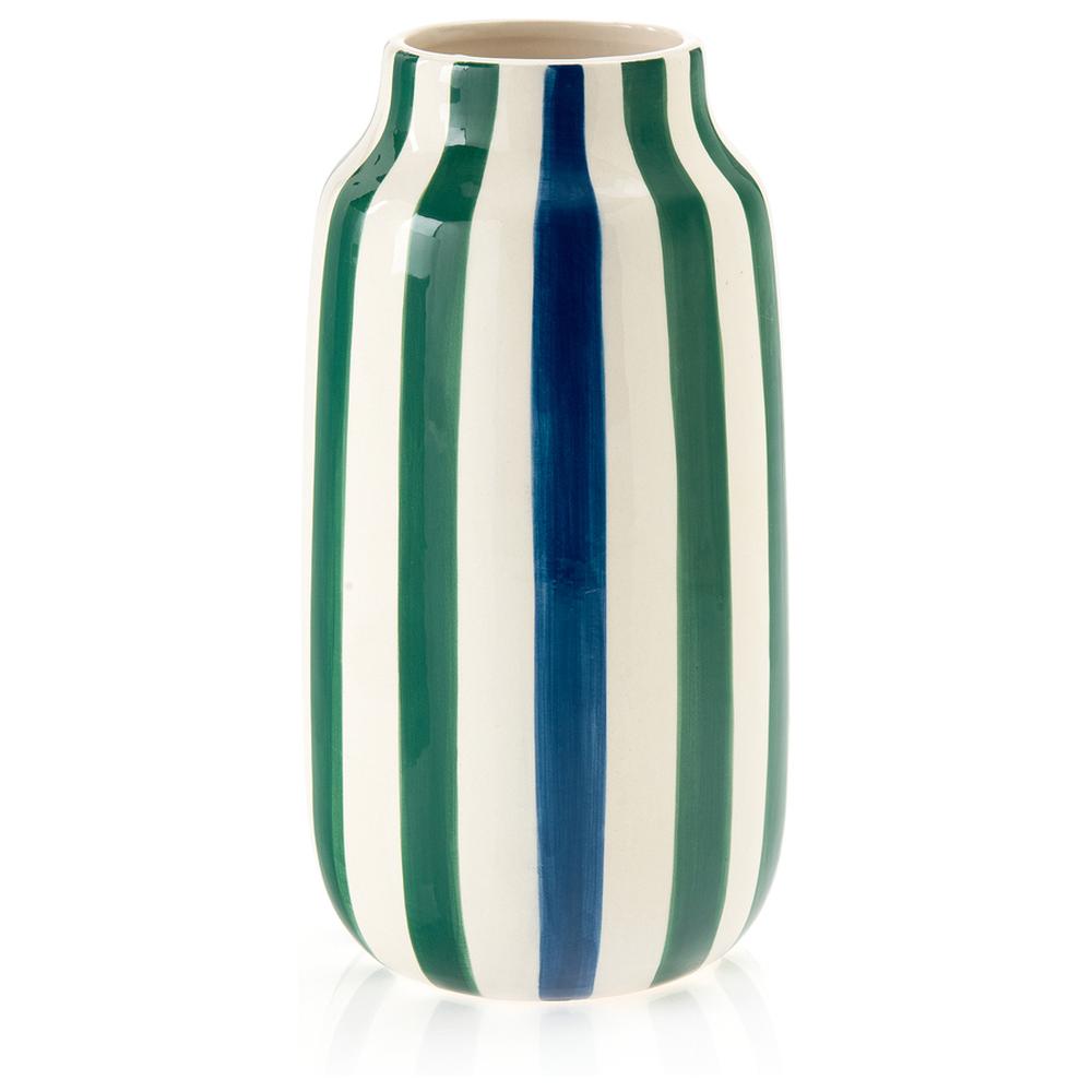 Vase Céramique Rayé Bleu et Vert Graph Kasa 13,3x23cm