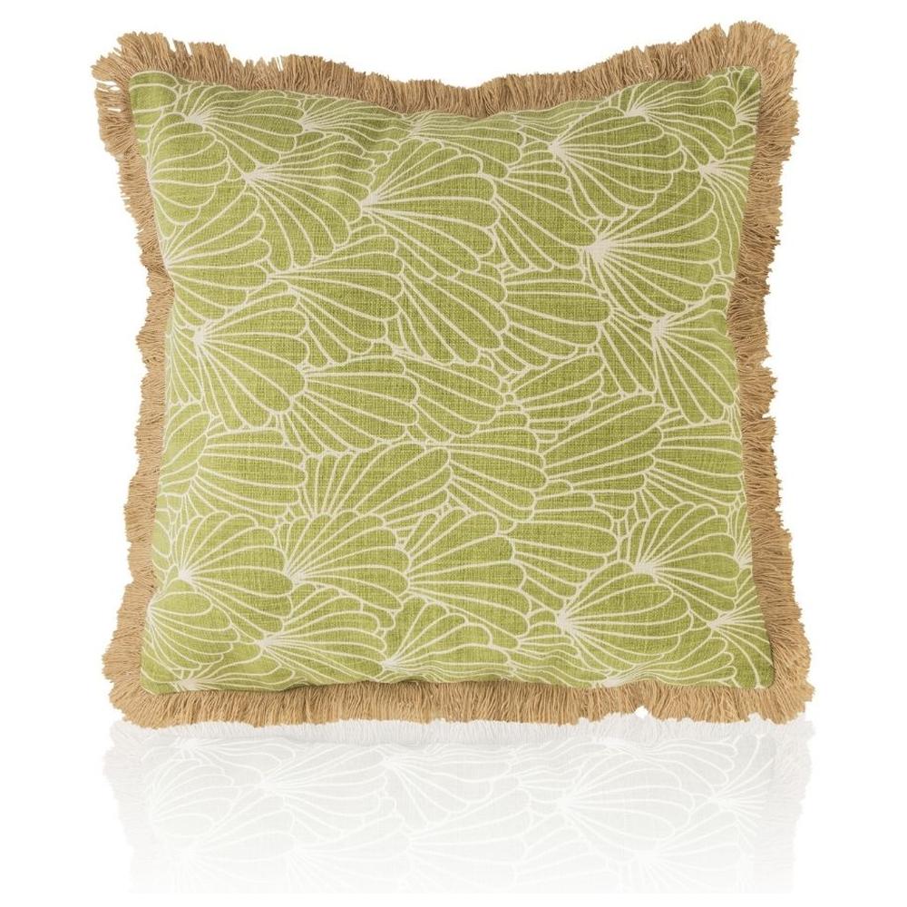 Coussin Carré Coraux Vert à Franges Kasa 45x45cm