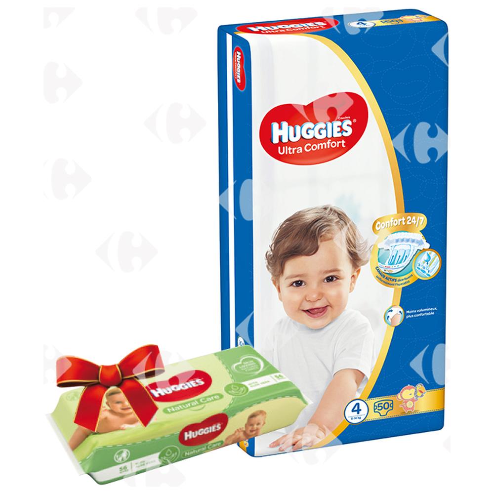 Pack Couches Bébé jumbo taille 4 Huggies 50 unités + Lingette Huggies Gratuite
