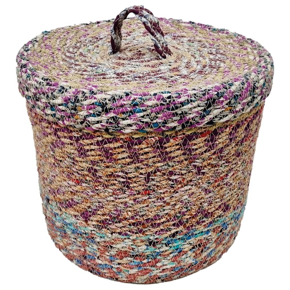 [721928] Panier Rond Coloré en Tissu avec Couverture Moyenne Kasa