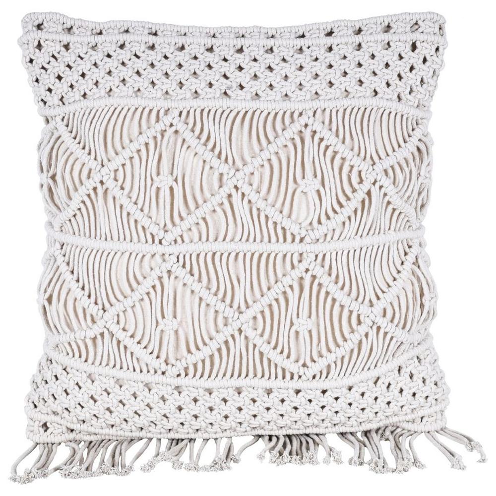 [716357] Coussin Carré Écru en Macramé à Franges Kasa 45x45cm