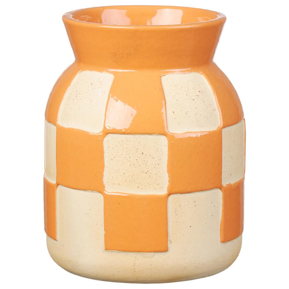 Vase Céramique Carreaux Orange Graph Kasa 11,8x15cm