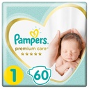 Couches Bébé Nouveau-né Premium Care Taille 1 (2-5kg) Pampers 60 unités.