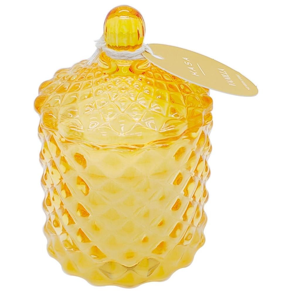 [722114] Bougie en Verre avec Couvercle Jaune Vanille Kasa 9 cm