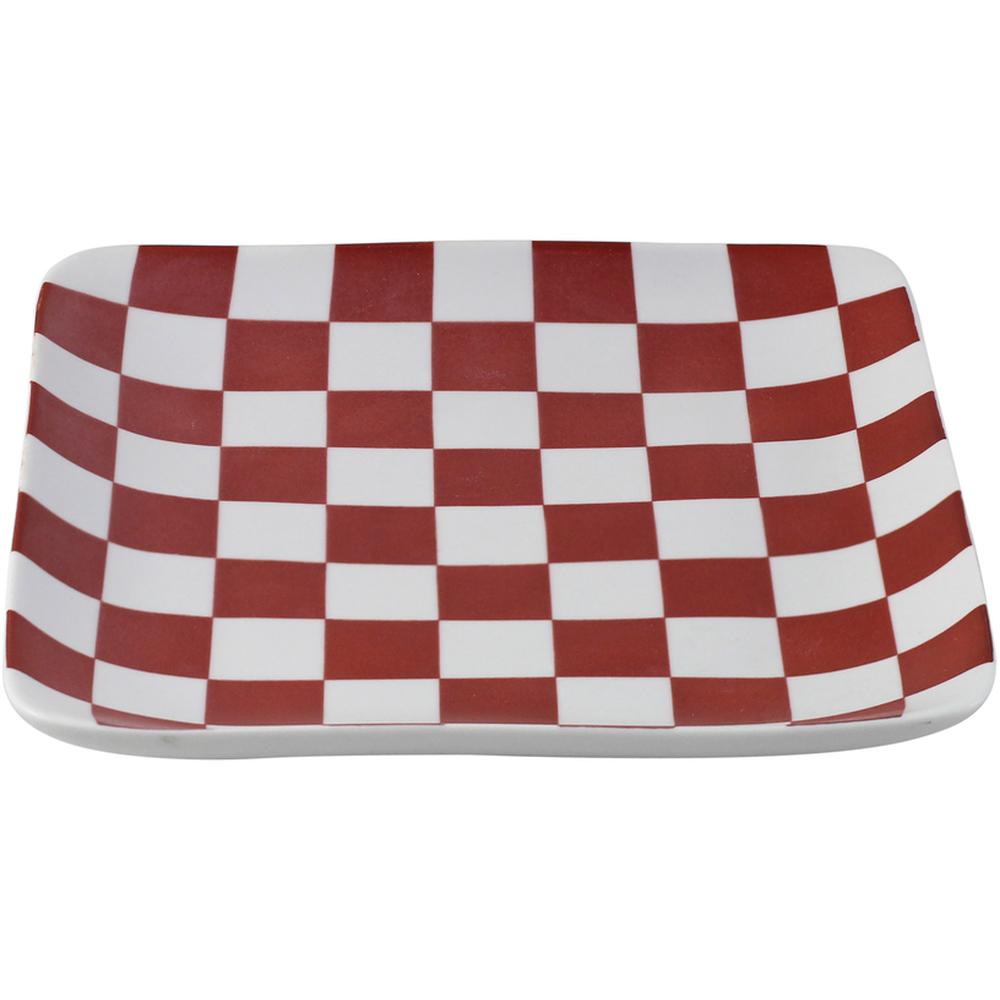 Assiette Plate Carre Porcelaine Rouge Graph Kasa 18x18cm