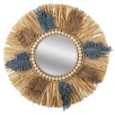 Miroir Rond Rafia Écru/Brun/Bleu Kasa 45 cm