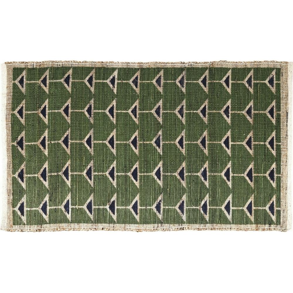 [721875] Tapis Rectangulaire Vert Triangles Bleu Jute Kasa 90x150 cm