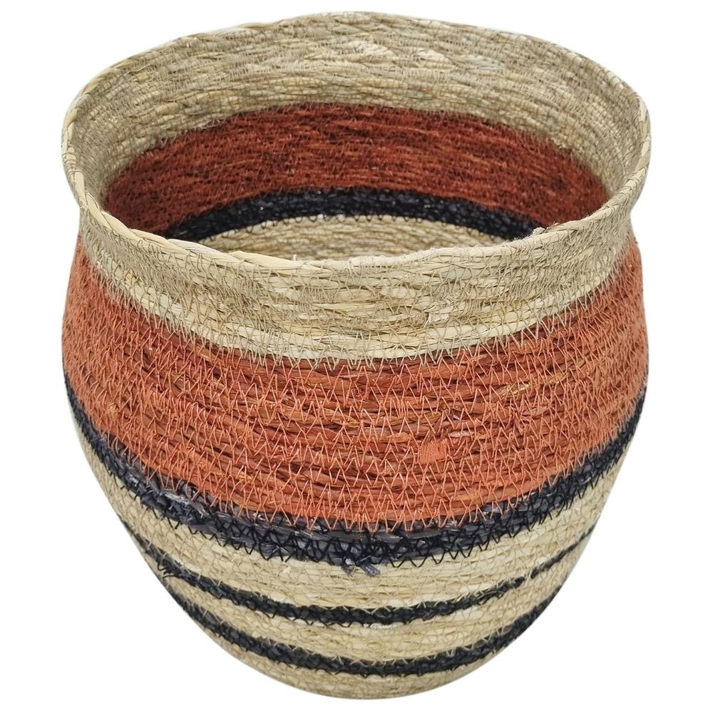 [721910] Panier à Fines Rayures Bleues Petite Jute Kasa
