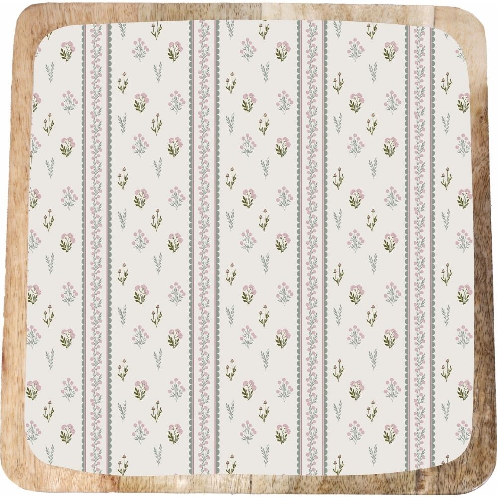 [731157] Planche Carrée en Bois Motif Fleurs Kasa 30x30cm