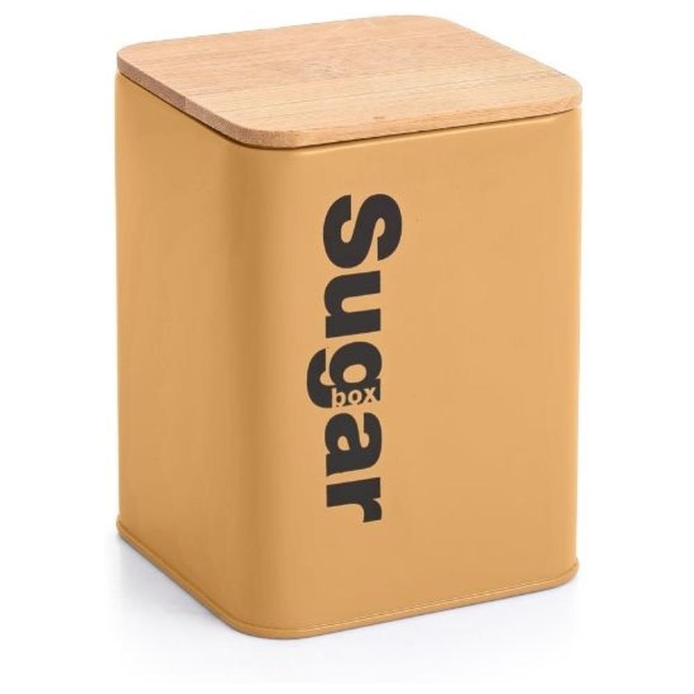[716405] Boîte à Sucre Métal avec Couvercle Bambou Kasa 10x10x14 cm
