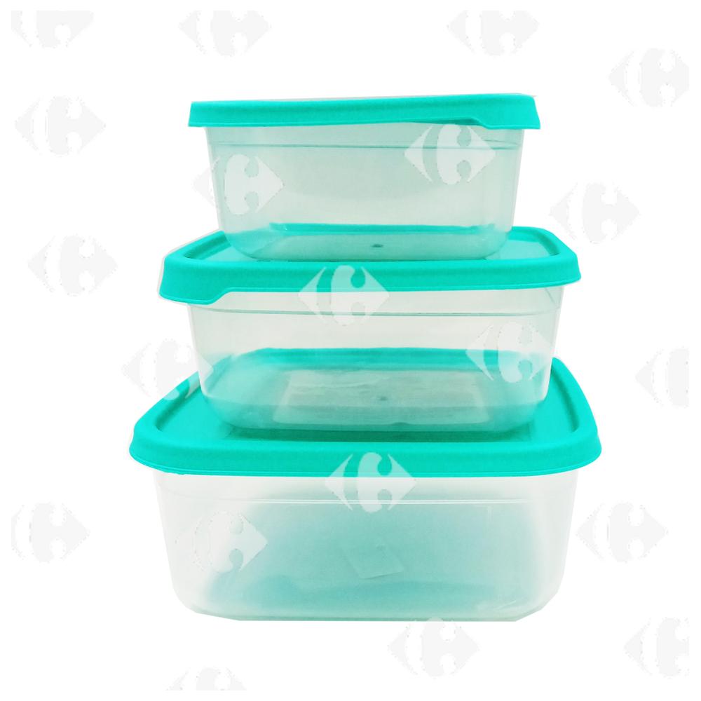 [694345] Lot de 3 Boites de Conservation Carrés 0,4L-0,8L-1,4L.