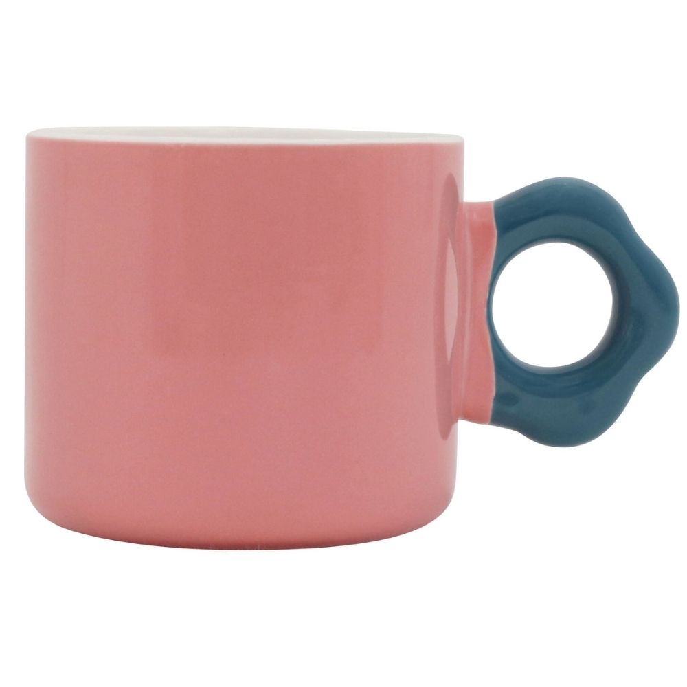 Mug Kasa en Porcelaine Rose Manche Fleur Bleue 28cl