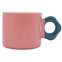 Mug Kasa en Porcelaine Rose Manche Fleur Bleue 28cl