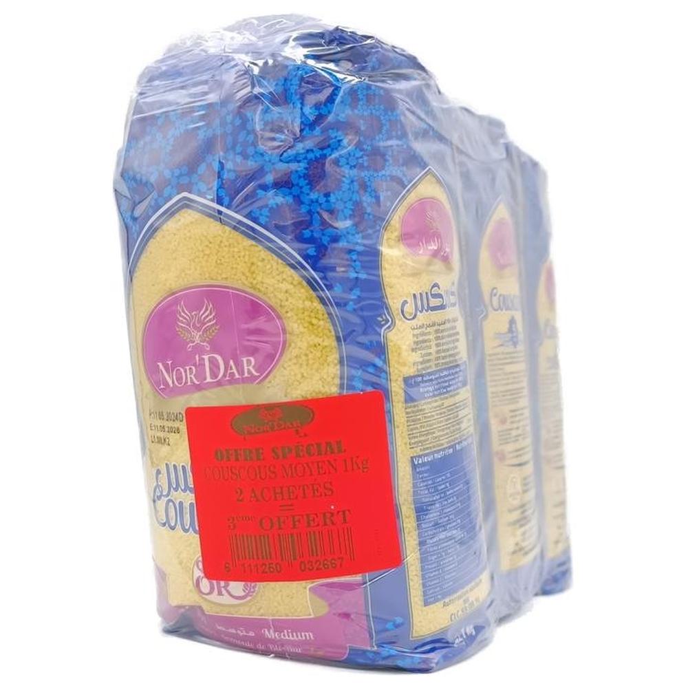 Lot Couscous Moyen Nor Dar 1kg + 1kg Gratuit
