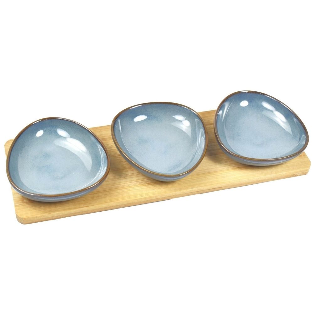 Set de Coupelles Kasa en Céramique avec Support Bois 3pcs