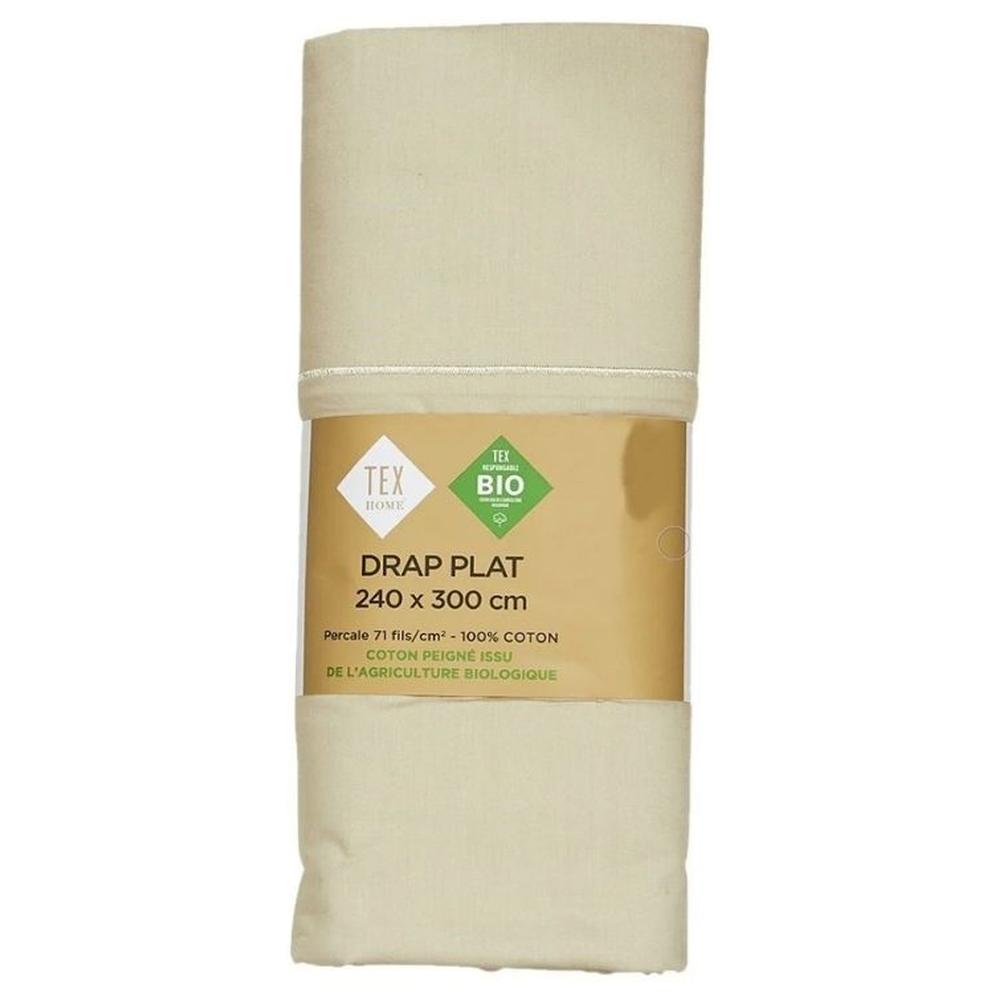 [703135] Drap Plat Percal en Beige Tex Home 180x300 cm