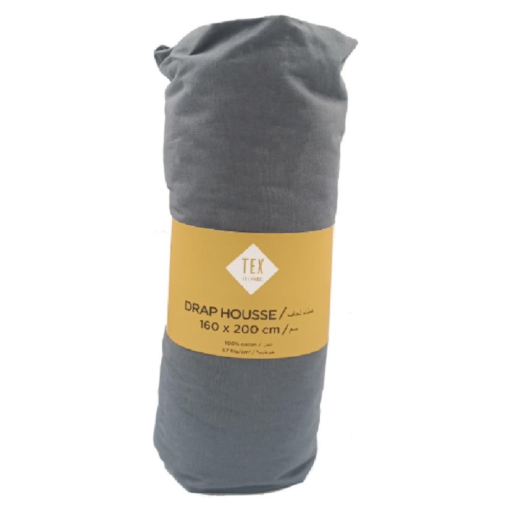[551600] Drap Housse Gris Tex Home 160x200cm