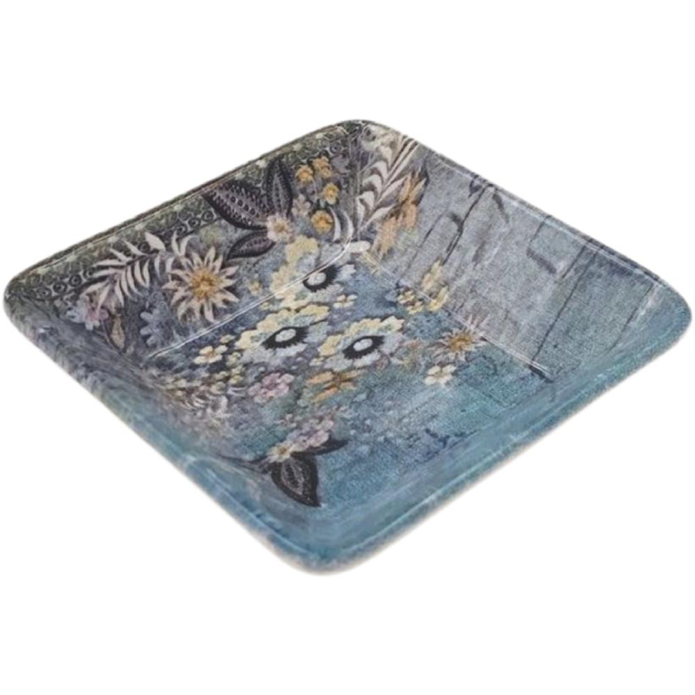 Coupelle Carrée en Porcelaine Bleuet 12x12cm.