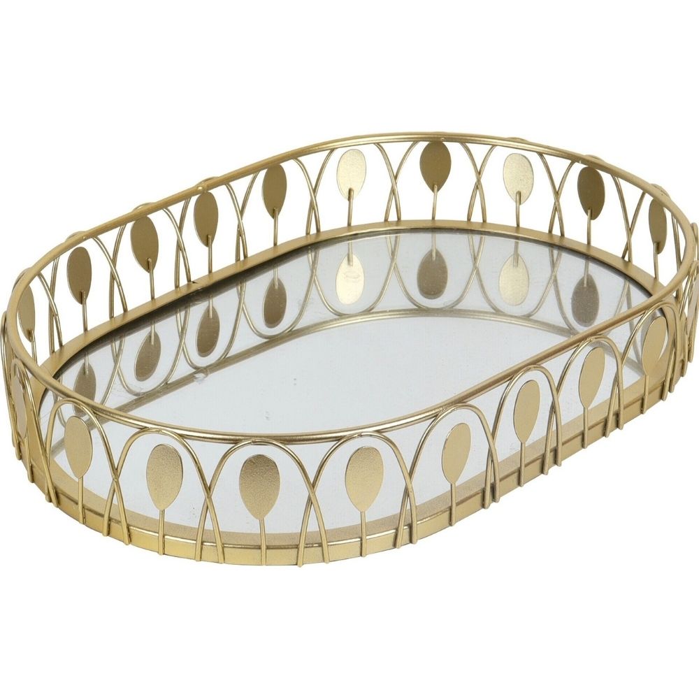 Plateau Ovale Doré Fond Miroir Kasa 35x25cm